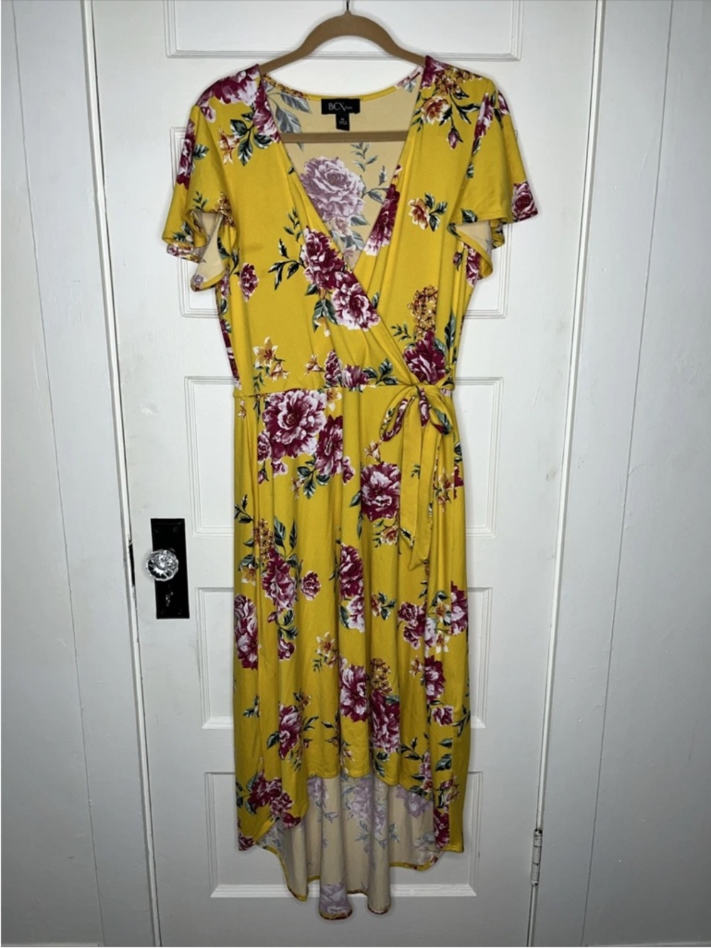 BCX Yellow Floral High-Low Wrap Dress size XL